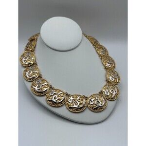 Signed C. D'Orland Medallion Necklace – Ornate Gold-Tone Filigree with